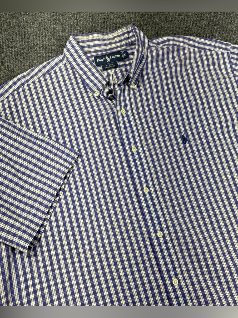Ralph Lauren Blake Mens XL Blue White Gingham Short Sleeve Button Down